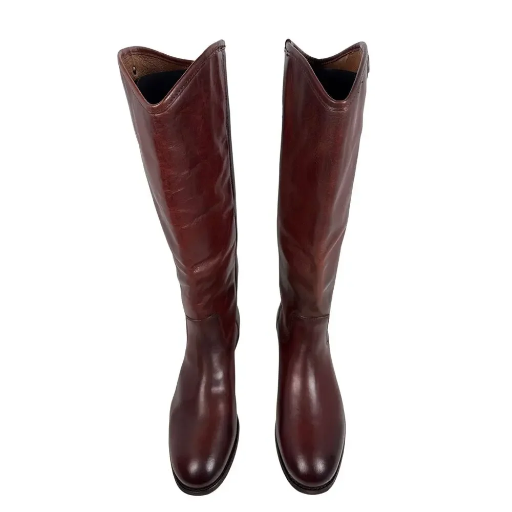 Frye Melissa ButtonTall Boots‎ Womens 8 Mahogany Vintage Leather Pull On